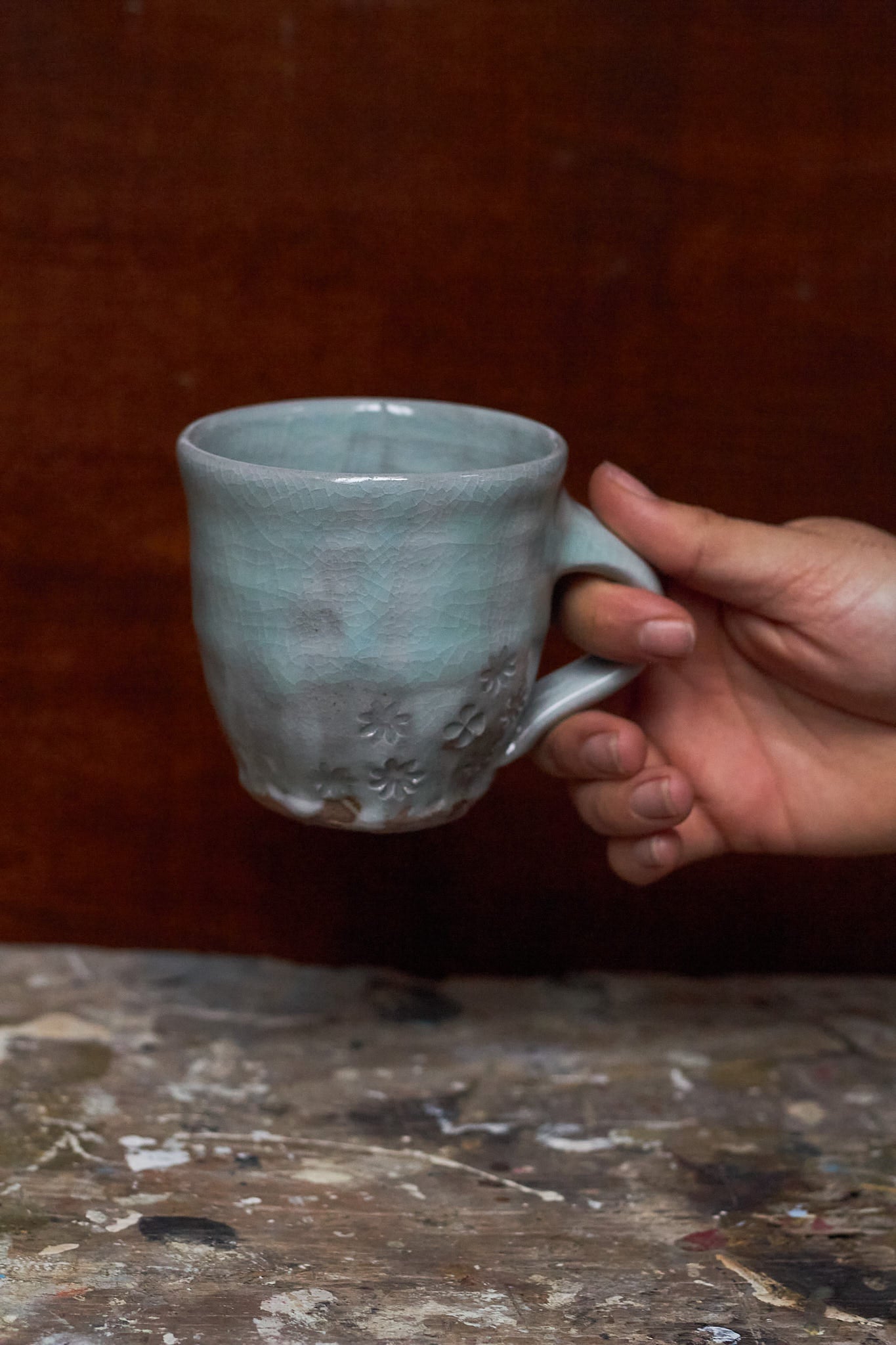 Celadon Flower Mug