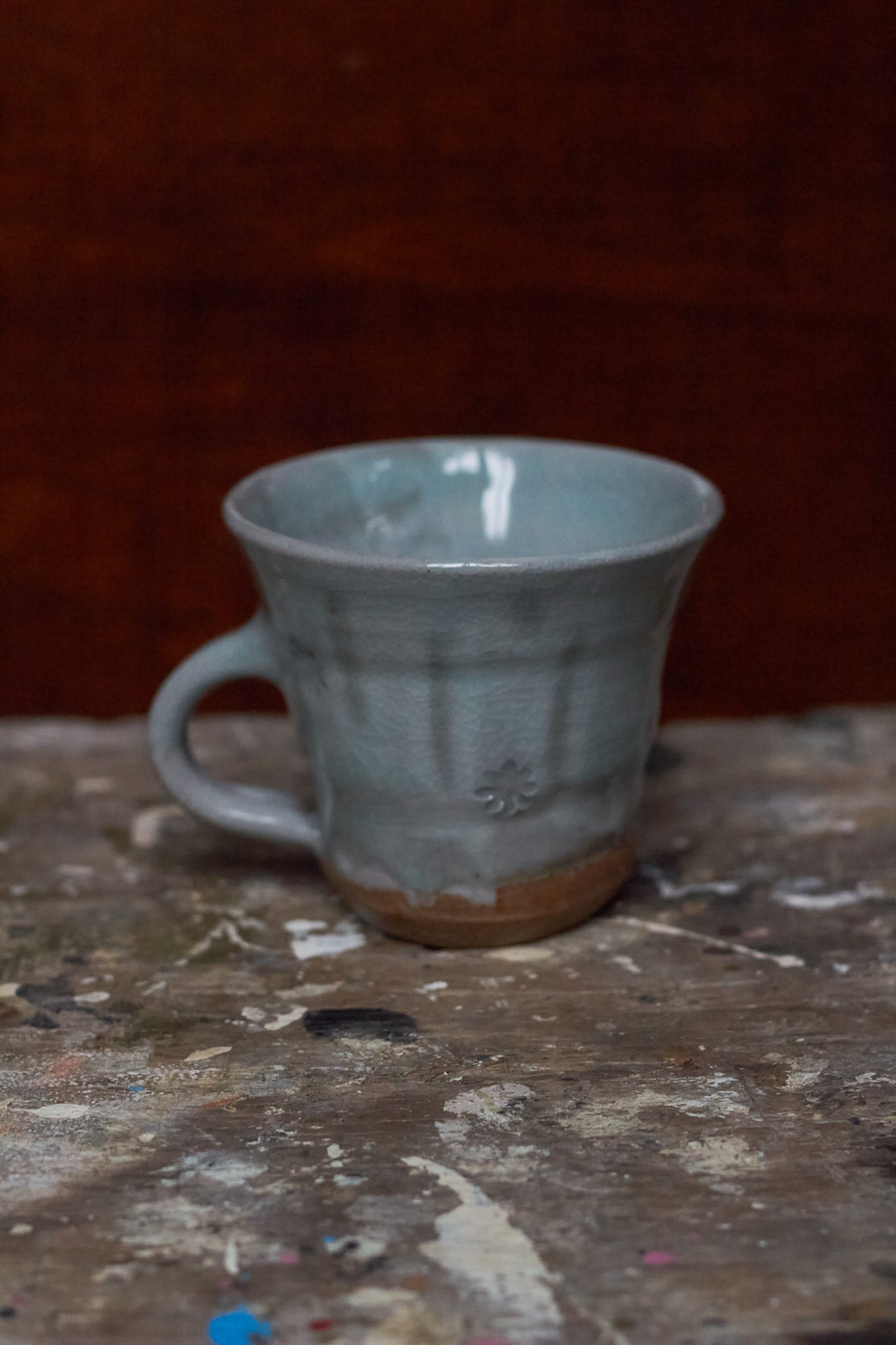 Wide Celadon Flower Mug