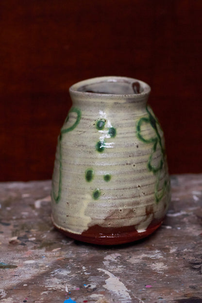 Oval Green Flowers Slipware Vase