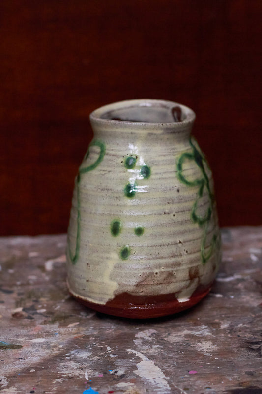 Oval Green Flowers Slipware Vase