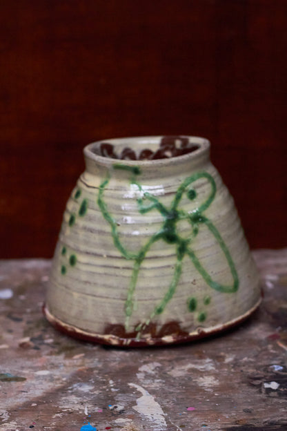 Oval Green Flowers Slipware Vase