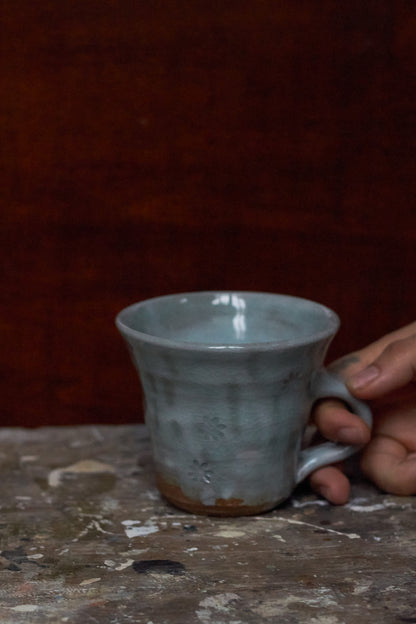 Wide Celadon Flower Mug