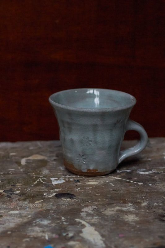 Wide Celadon Flower Mug