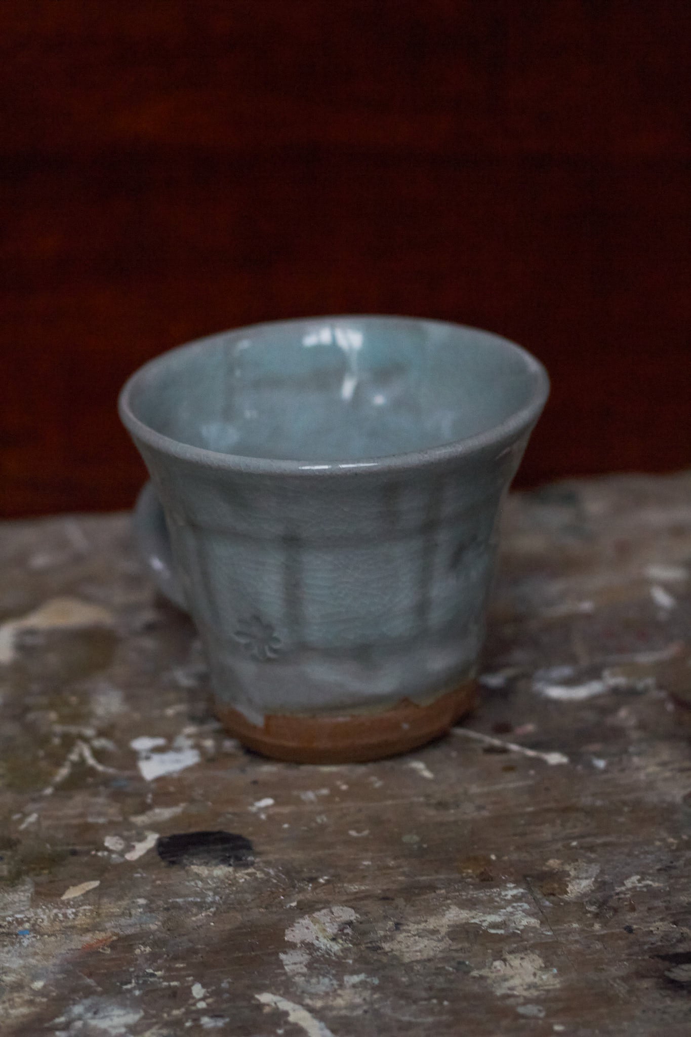 Wide Celadon Flower Mug