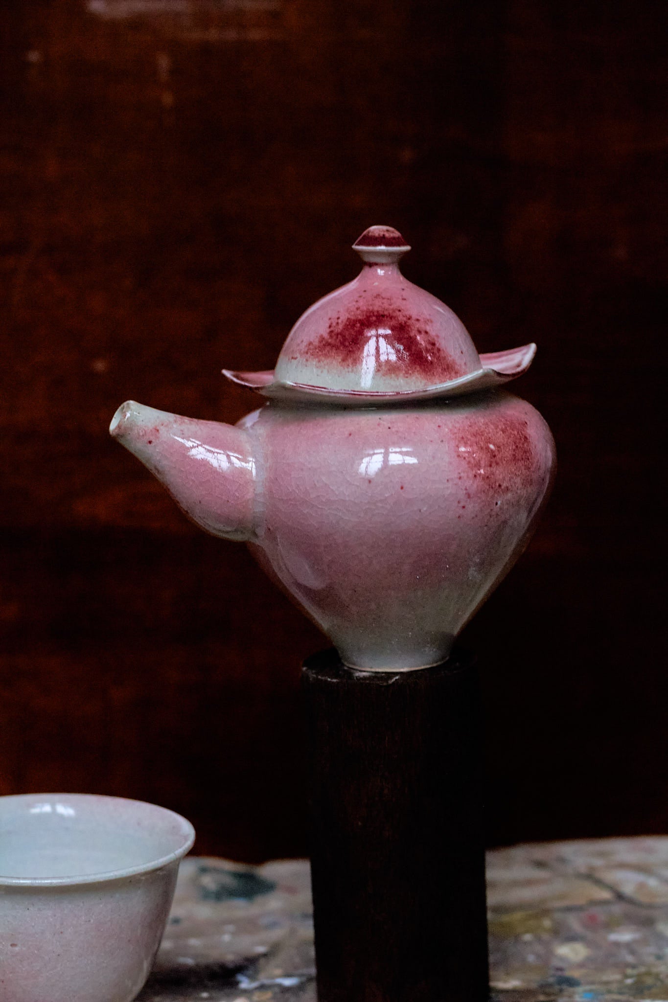 Set with Peach and Pink Teapot and Cup