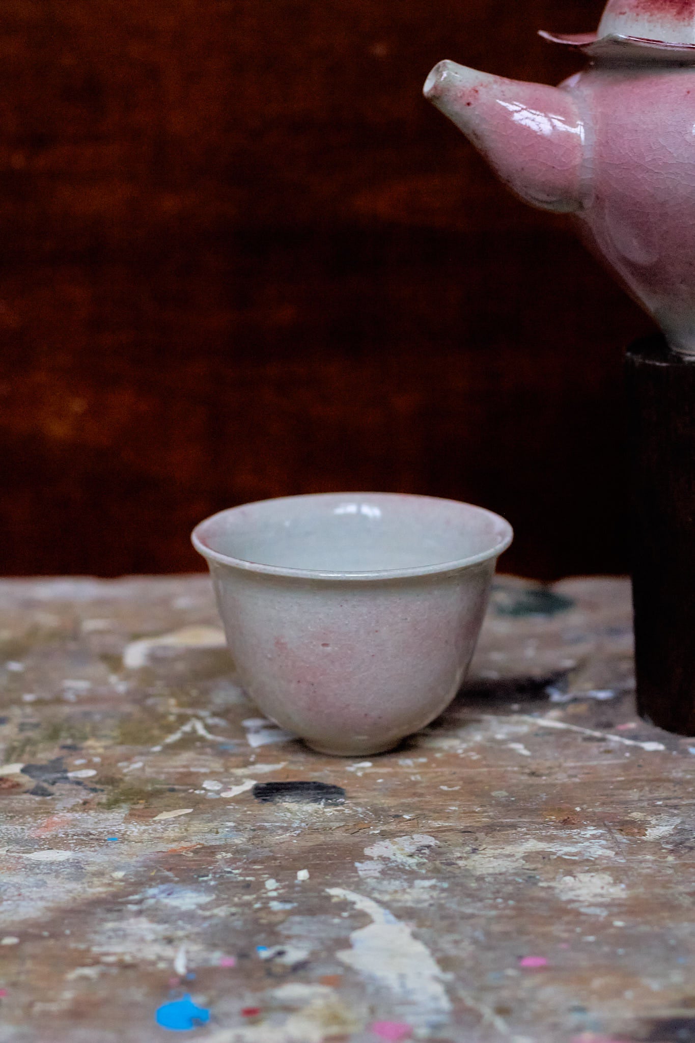 Set with Peach and Pink Teapot and Cup