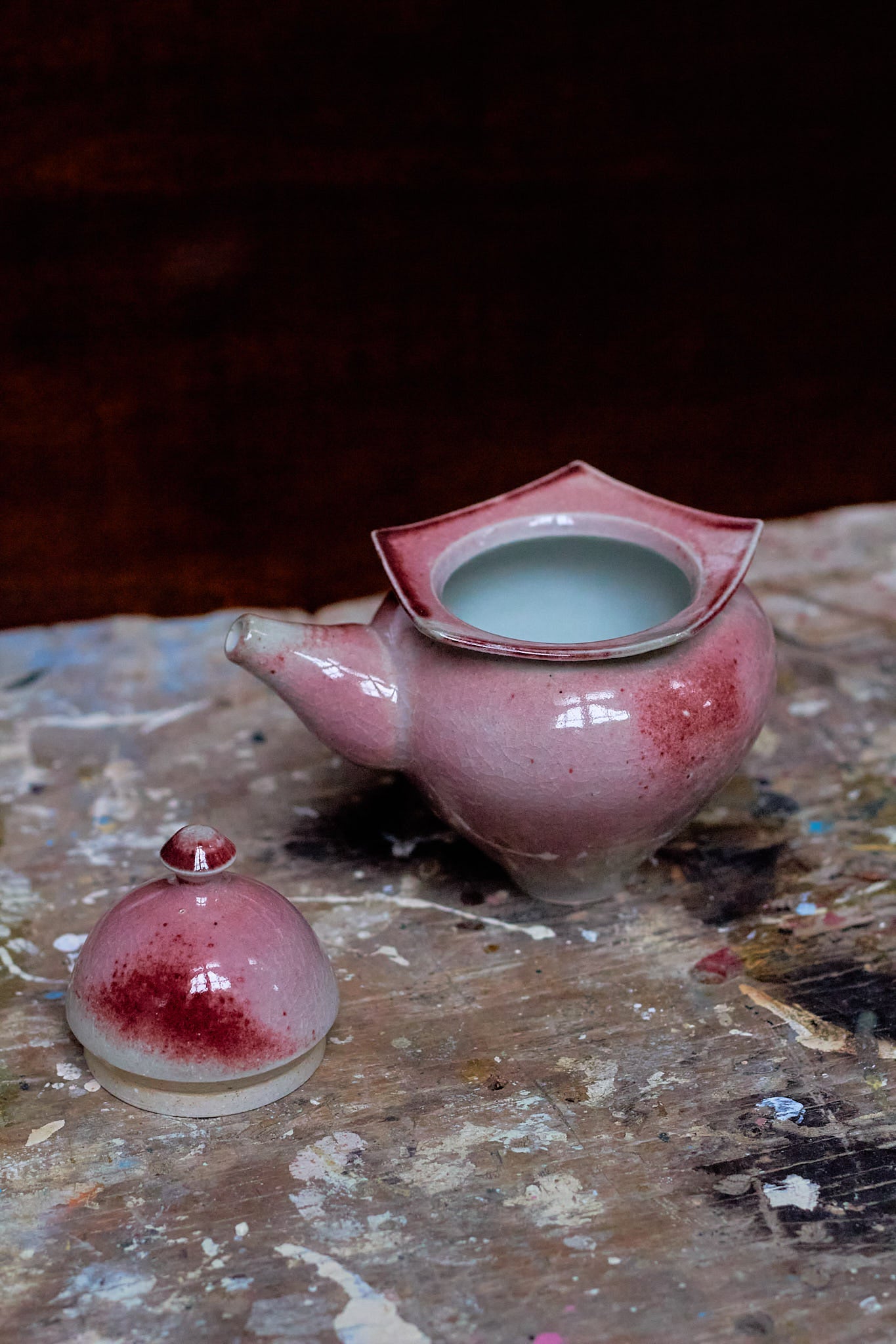 Set with Peach and Pink Teapot and Cup