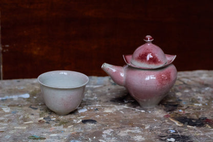Set with Peach and Pink Teapot and Cup