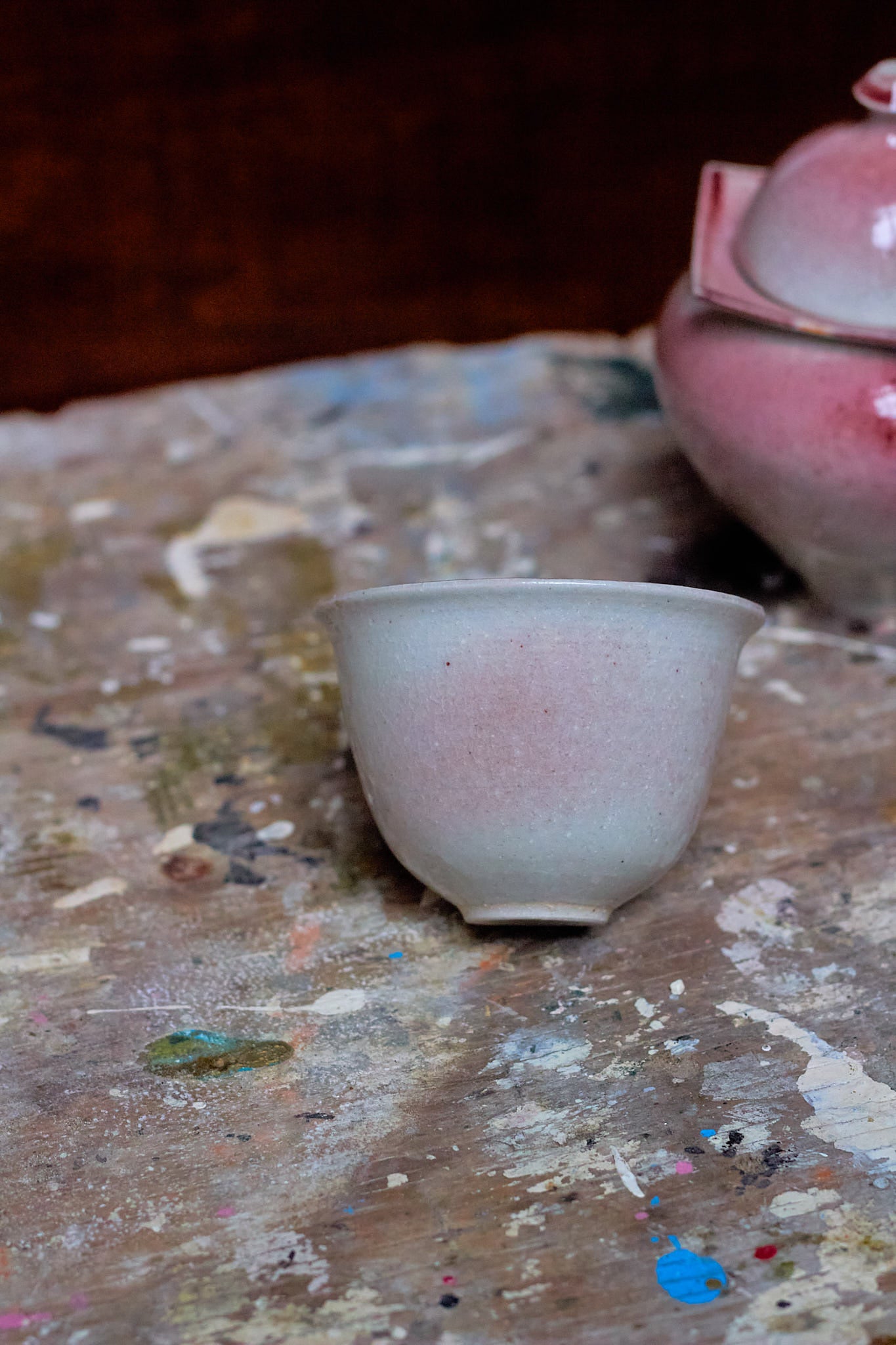 Set with Peach and Pink Teapot and Cup