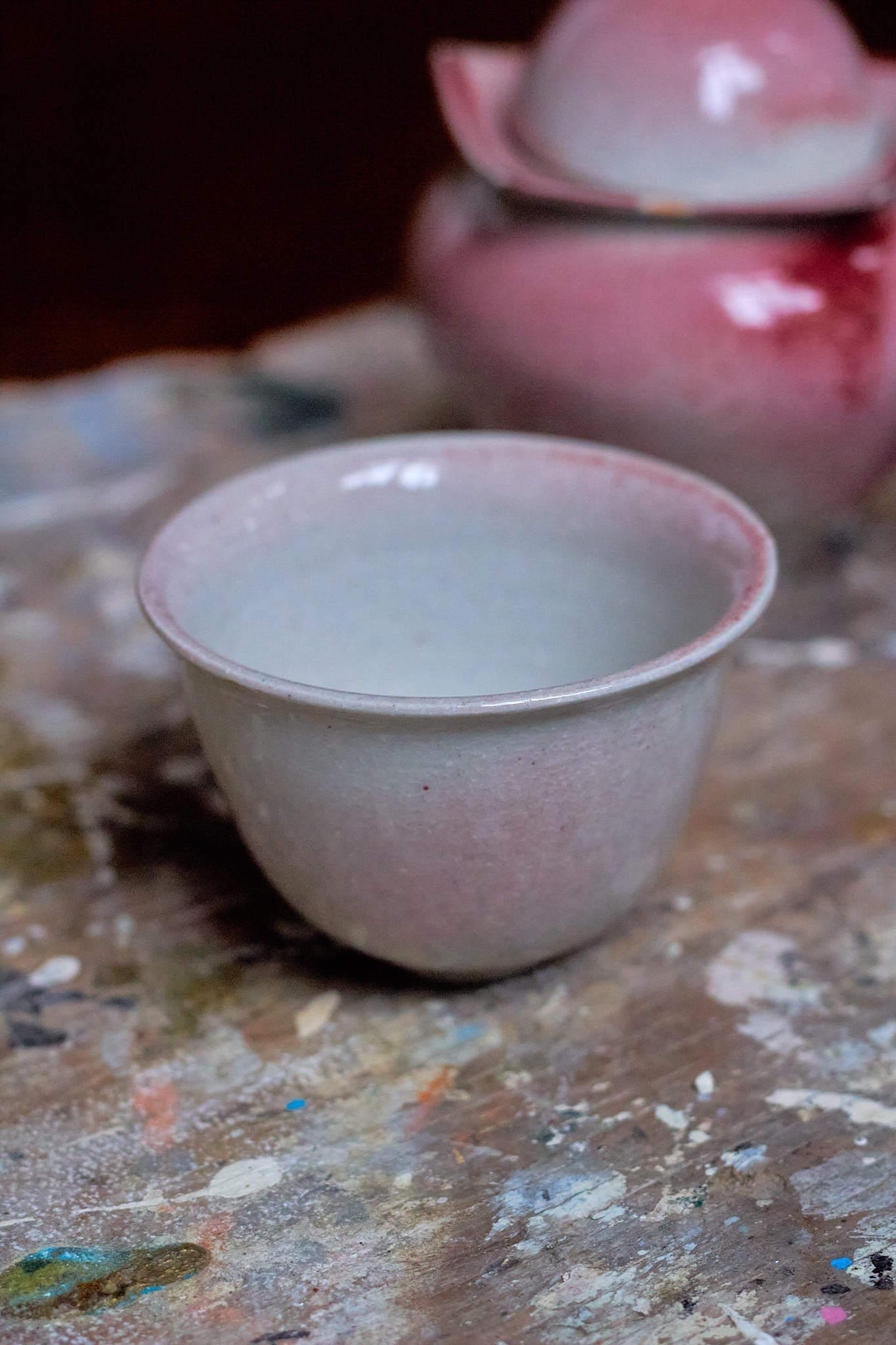 Set with Peach and Pink Teapot and Cup