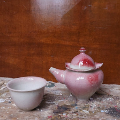 Set with Peach and Pink Teapot and Cup